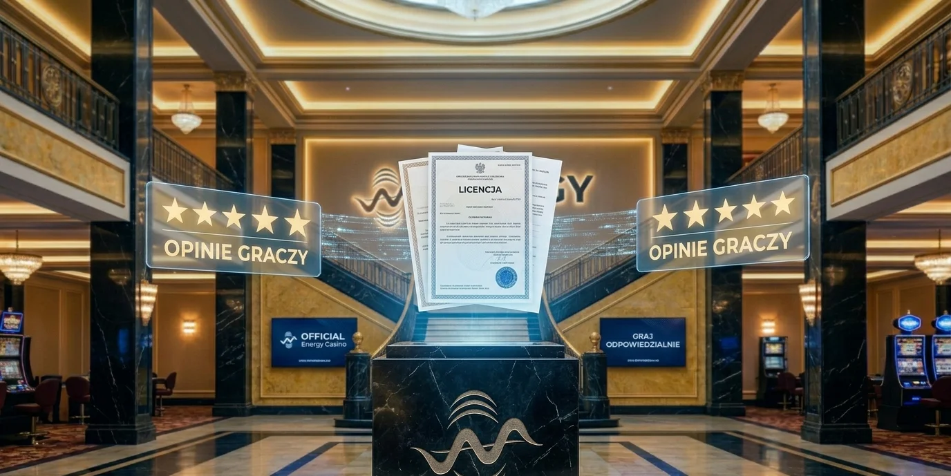 Licencja Energy Casino i opinie graczy w formie podium z certyfikatami
