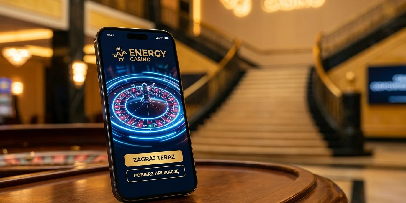 Aplikacja mobilna Energy Casino z ruletką na ekranie pobierania