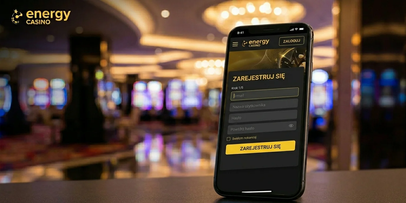 Energy Casino rejestracja — formularz mobilny z polami e-mail i danymi osobowymi