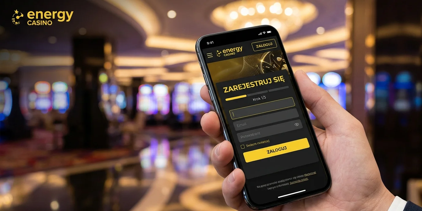 Mobilny formularz rejestracji Energy Casino z polami danych osobowych
